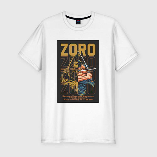 Мужская slim-футболка One piece Зоро Pirate Hunter / Белый – фото 1