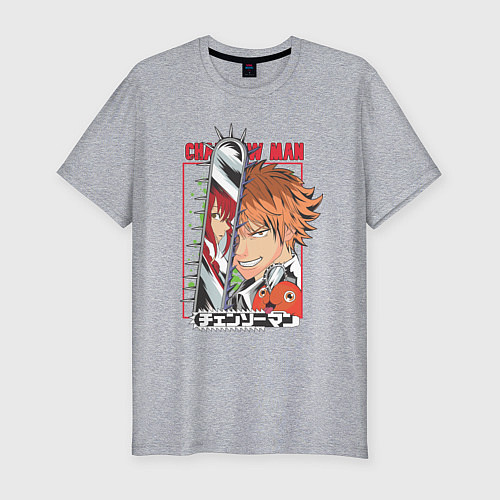 Мужская slim-футболка Человек-бензопила Денджи Макима Почита / Меланж – фото 1