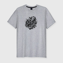 Футболка slim-fit Орнамент со скрипичным ключом тату стиль, цвет: меланж