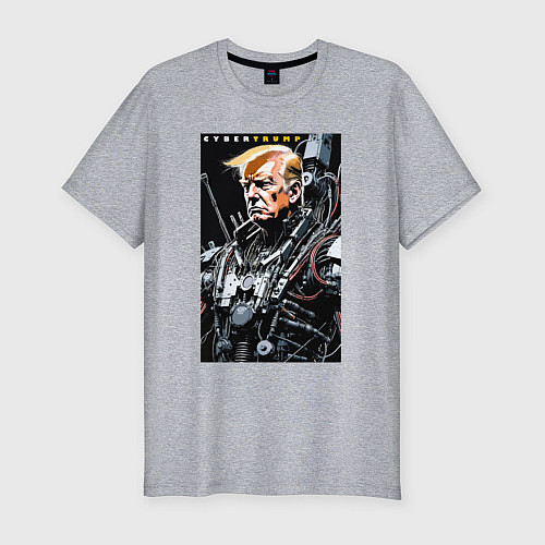Мужская slim-футболка Cyber Trump - ai art fantasy / Меланж – фото 1
