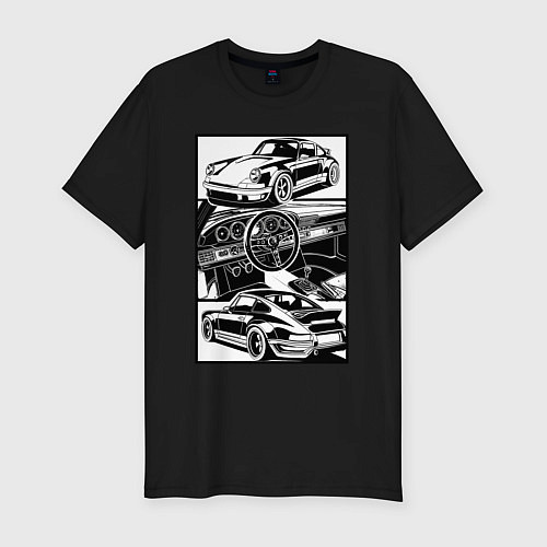 Мужская slim-футболка Porsche автомобиль классический / Черный – фото 1