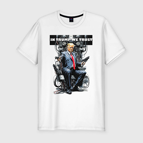 Мужская slim-футболка Trump with two pistols - cyberpunk / Белый – фото 1