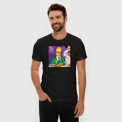 Мужская slim-футболка Гомер Симпсон спагетти болоньезе / Черный – фото 3