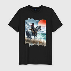 Мужская slim-футболка Японский самурай на коне - нейросеть