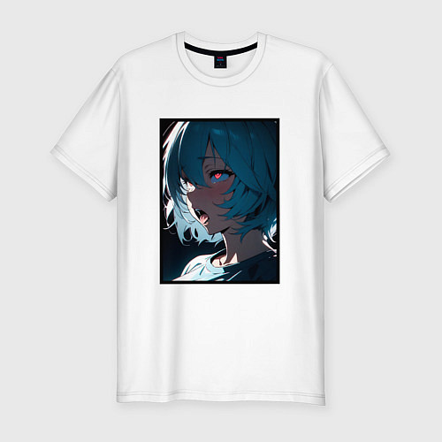 Мужская slim-футболка Рей из Евангелион ахегао / Белый – фото 1