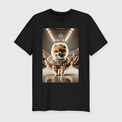 Футболка slim-fit Милый Шпиц в шикарном платье на подиуме - показ мо, цвет: черный