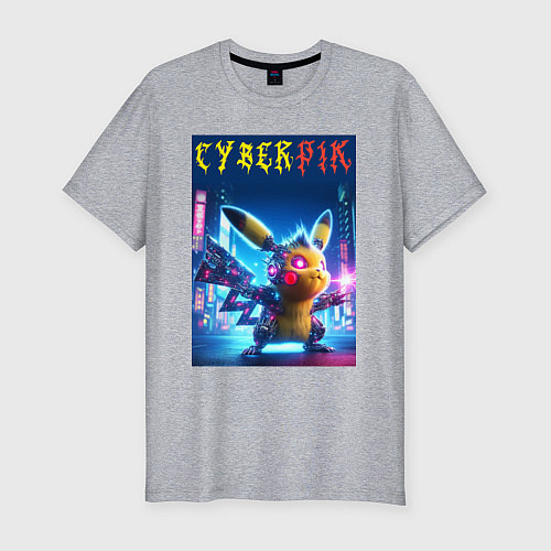 Мужская slim-футболка Cyber Pikachu - ai art fantasy / Меланж – фото 1