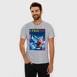 Футболка slim-fit Cyber Pikachu - ai art fantasy, цвет: меланж — фото 2