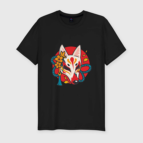 Мужская slim-футболка Лиса самурай / Черный – фото 1