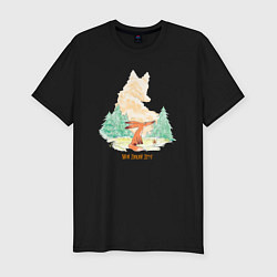 Футболка slim-fit Маленький лисенок - Мой дикий друг, цвет: черный