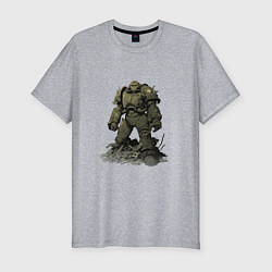 Футболка slim-fit Воин в силовой броне защитной - Fallout, цвет: меланж