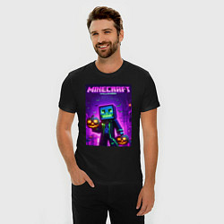 Футболка slim-fit Minecraft - halloween neon glow, цвет: черный — фото 2