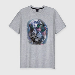 Футболка slim-fit Три голубя орущие на луну, цвет: меланж