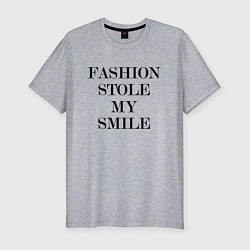 Футболка slim-fit Надпись на английском: мода украла мою улыбку, цвет: меланж