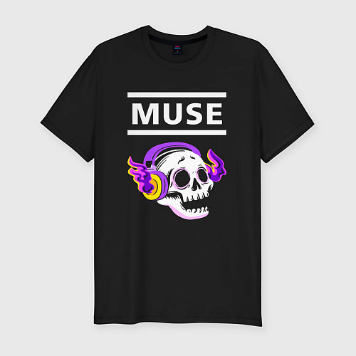 Мужская slim-футболка Muse - неоновый череп / Черный – фото 1