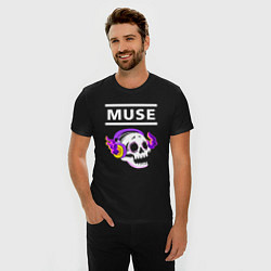 Футболка slim-fit Muse - неоновый череп, цвет: черный — фото 2