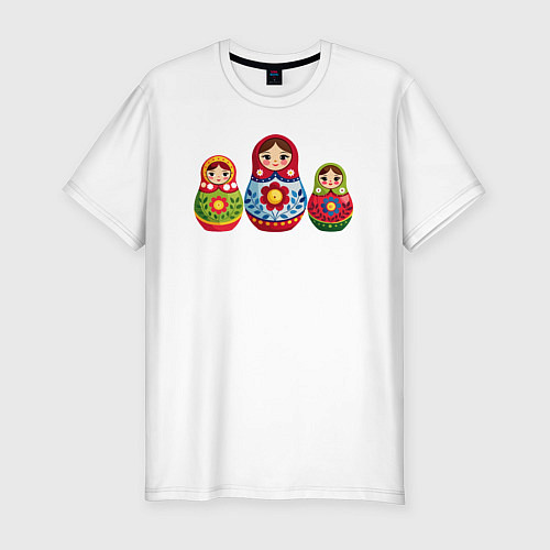 Мужская slim-футболка Три ярких матрёшки / Белый – фото 1