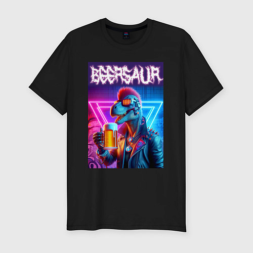 Мужская slim-футболка Cyber beersaur - neon glow / Черный – фото 1