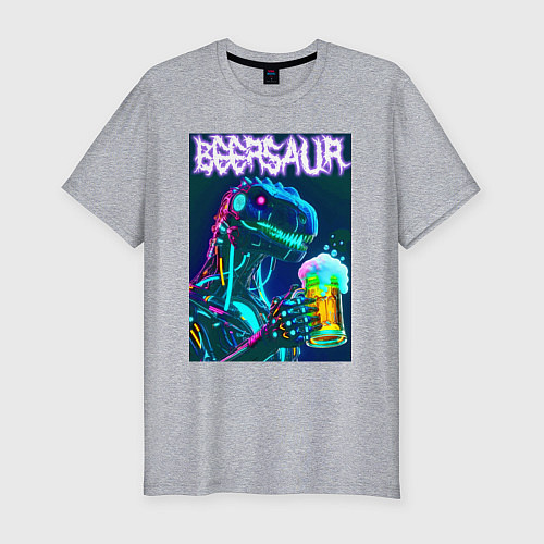 Мужская slim-футболка Neon cyber beersaur - neon glow fantasy / Меланж – фото 1