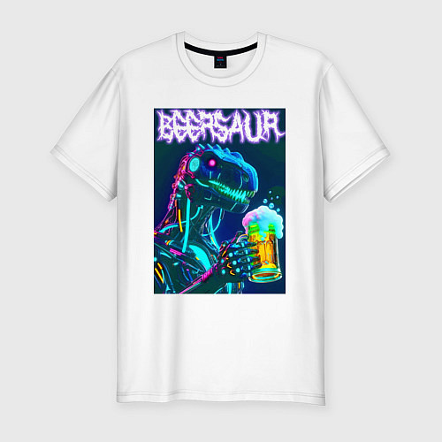 Мужская slim-футболка Neon cyber beersaur - neon glow fantasy / Белый – фото 1