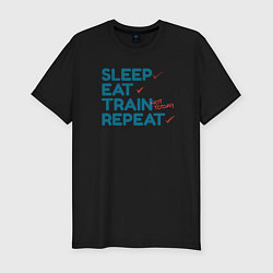 Мужская slim-футболка Eat sleep train repeat - blue and red