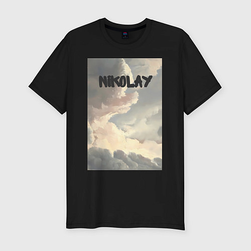 Мужская slim-футболка Nikolay облака / Черный – фото 1