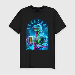 Футболка slim-fit Neon beersaur - ai art fantasy, цвет: черный