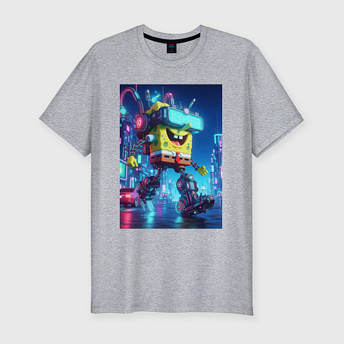 Мужская slim-футболка Cyber Sponge Bob - neon glow fantasy / Меланж – фото 1