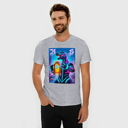 Футболка slim-fit Neon beersaur in metropolis - ai art fantasy, цвет: меланж — фото 2