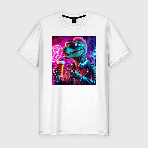 Мужская slim-футболка Neon beersaur - neon glow / Белый – фото 1