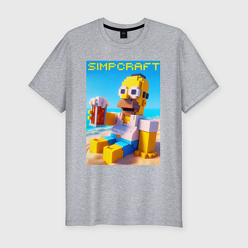 Мужская slim-футболка Minecraft and Simpsons collaboration - ai art / Меланж – фото 1