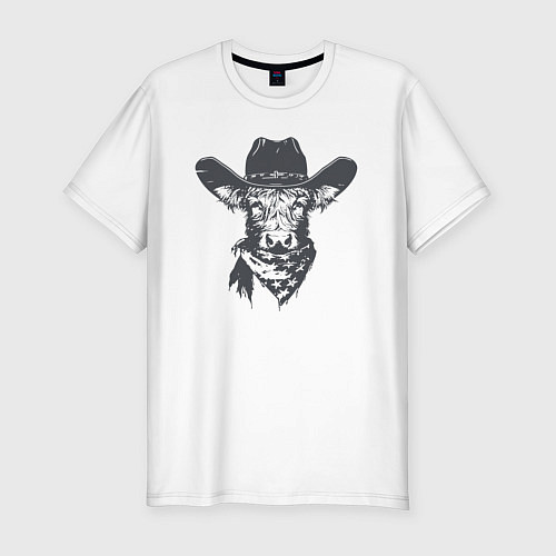 Мужская slim-футболка Корова ковбой / Белый – фото 1