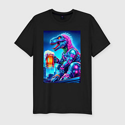 Футболка slim-fit Cyber tyrannosaur with a mug of beer - ai art fant, цвет: черный