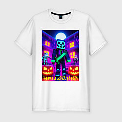 Футболка slim-fit Halloween and Minecraft - neon collaboration, цвет: белый