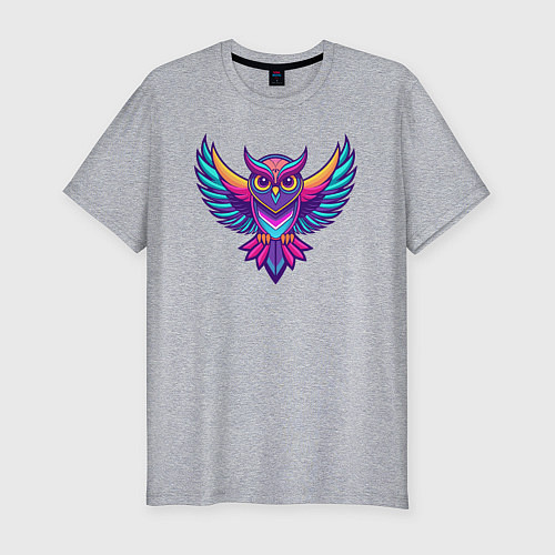 Мужская slim-футболка Сова с распахнутыми крыльями / Меланж – фото 1
