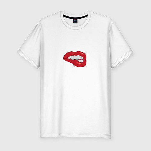 Мужская slim-футболка Кусает губки / Белый – фото 1