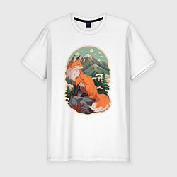 Футболка slim-fit Лиса и горы, цвет: белый