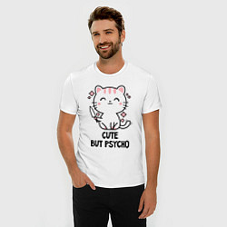 Футболка slim-fit Cute but psycho - cat, цвет: белый — фото 2