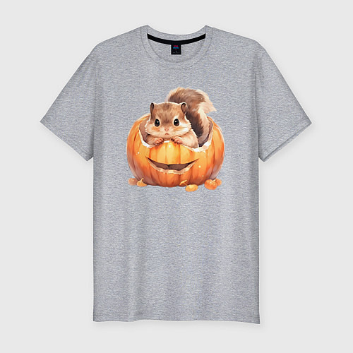 Мужская slim-футболка Белка в тыкве / Меланж – фото 1