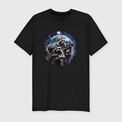 Футболка slim-fit Еноты с пивом под луной, цвет: черный