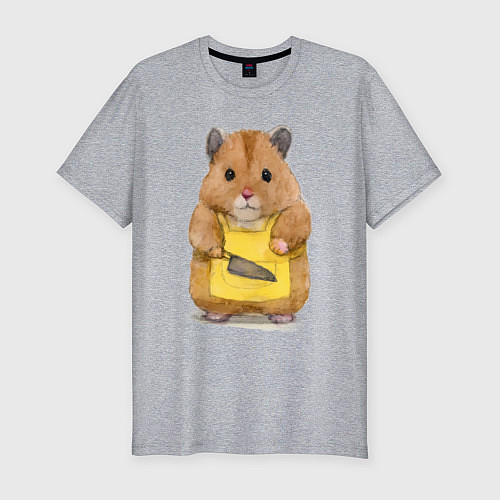 Мужская slim-футболка Хомяк повар / Меланж – фото 1