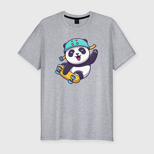 Мужская slim-футболка Skater panda / Меланж – фото 1