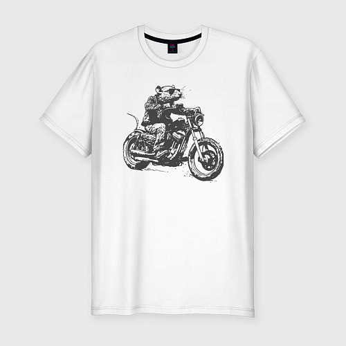 Мужская slim-футболка Крыса байкер на мотоцикле чоппере / Белый – фото 1