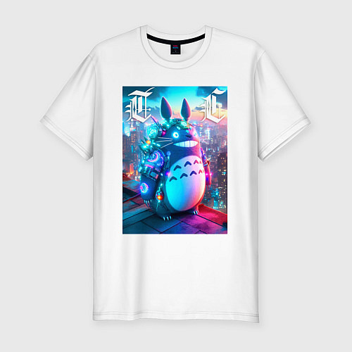 Мужская slim-футболка Cool Totoro - cyberpunk / Белый – фото 1