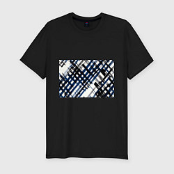 Мужская slim-футболка Косая клетка бело-синяя