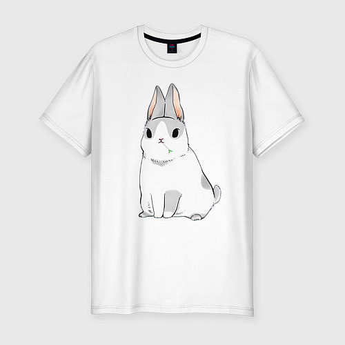 Мужская slim-футболка Кролик жует траву / Белый – фото 1
