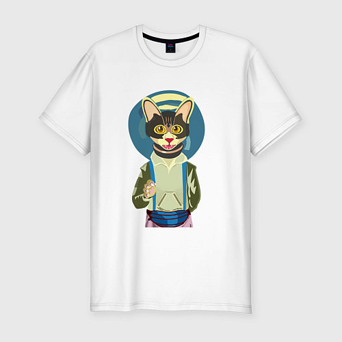 Мужская slim-футболка Котик в медитации / Белый – фото 1