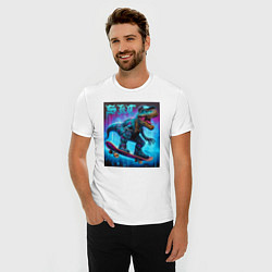 Футболка slim-fit Dude tyrannosaur on a skateboard - ai art, цвет: белый — фото 2