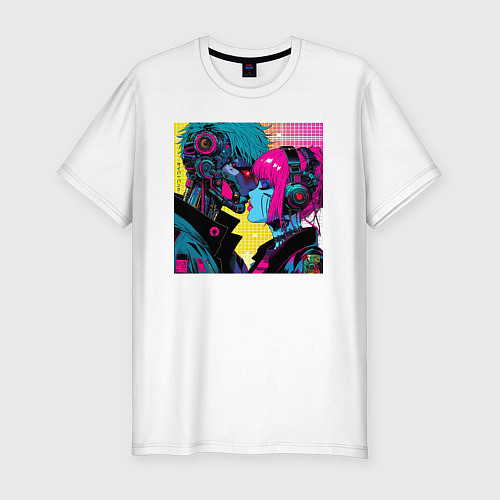 Мужская slim-футболка Cyber love - pop art fantasy / Белый – фото 1