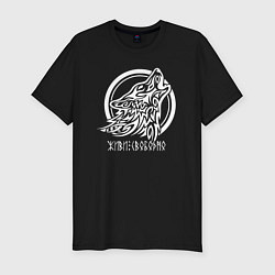 Футболка slim-fit Эмблема белый славянский волк, цвет: черный